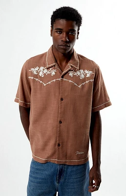 PacSun Tan Western Embroidered Oversized Resort Camp Shirt