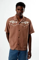 PacSun Tan Western Embroidered Oversized Resort Camp Shirt
