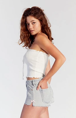 PacSun Light Indigo Bow Denim Micro Shorts