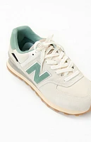 New Balance White & Green 574 Sneakers