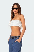 Edikted Nia Ruffled Eyelet Bandeau Top