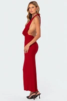 Edikted Cowl Neck Open Back Maxi Dress