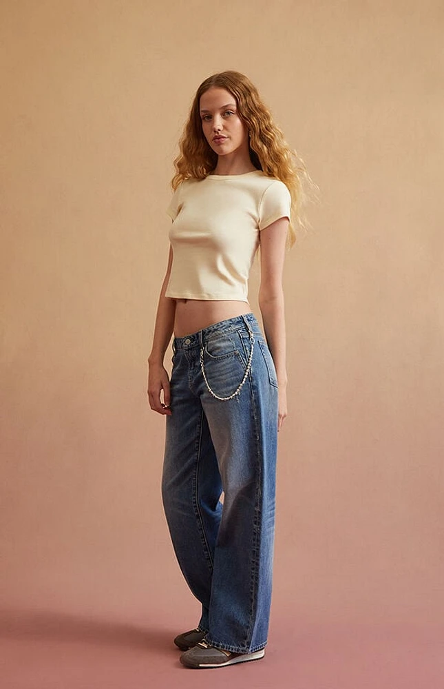 RARE DNM EDIT Medium Blue Low Rise Girlfriend Jeans