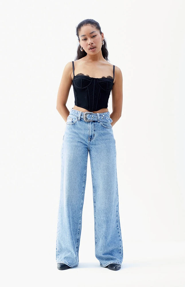PacSun Jessie Medium Indigo Western Belt High Waisted Baggy Jeans