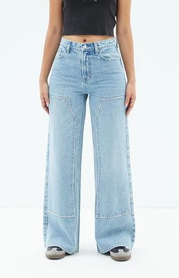 PacSun Nora Indigo Rhinestone Wide Leg Carpenter Jeans