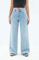 PacSun Nora Indigo Rhinestone Wide Leg Carpenter Jeans