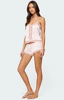Edikted Clair Ruffle Lacey Satin Effect Shorts