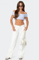 Edikted Off Shoulder Eyelet Crop Top