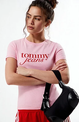 Tommy Jeans Pink Essential Logo Slim T-Shirt