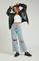 Pacsun Light Indigo Ripped Cropped Wide Leg Jeans