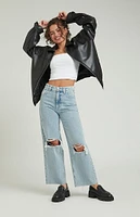 PacSun Light Indigo Ripped Cropped Wide Leg Jeans