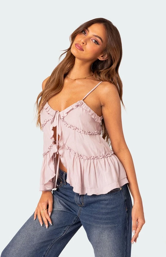 Edikted Juniper Tie Front Ruffled Top