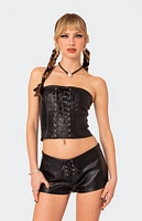 Edikted Wilde Lace Up Faux Leather Corset