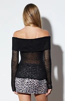 LA Hearts Off-The-Shoulder Open Knit Sweater