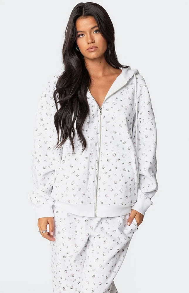 Edikted Bouquet Oversized Zip Up Hoodie