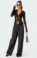 Edikted Lace Up Sheer Mesh Top