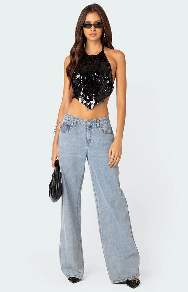 Edikted Caelia Sequin Open Back Top