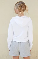 John Galt White Crystal Cropped Hoodie