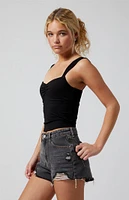 PacSun Black Ripped Zip Fly High Waisted Denim Festival Shorts