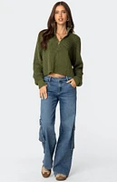 Edikted Cropped Rib Knit Half Zip Sweater