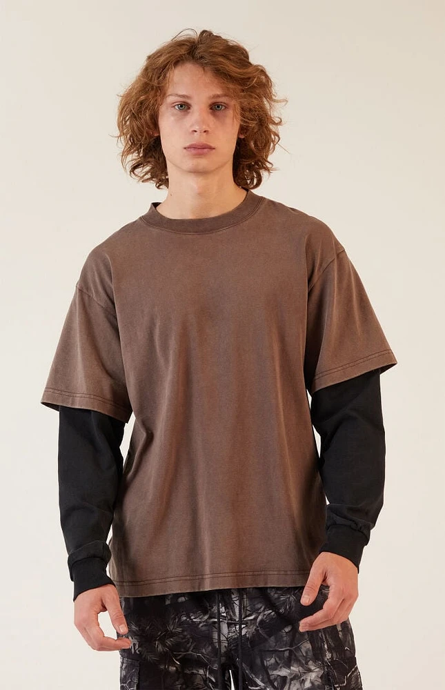 PacSun Brown Potassium Layered Long Sleeve T-Shirt