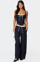 Edikted Pinstripe Peekaboo Drawstring Corset