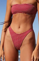 Pacsun Red Striped Emily Scoop High Cut Bikini Bottom
