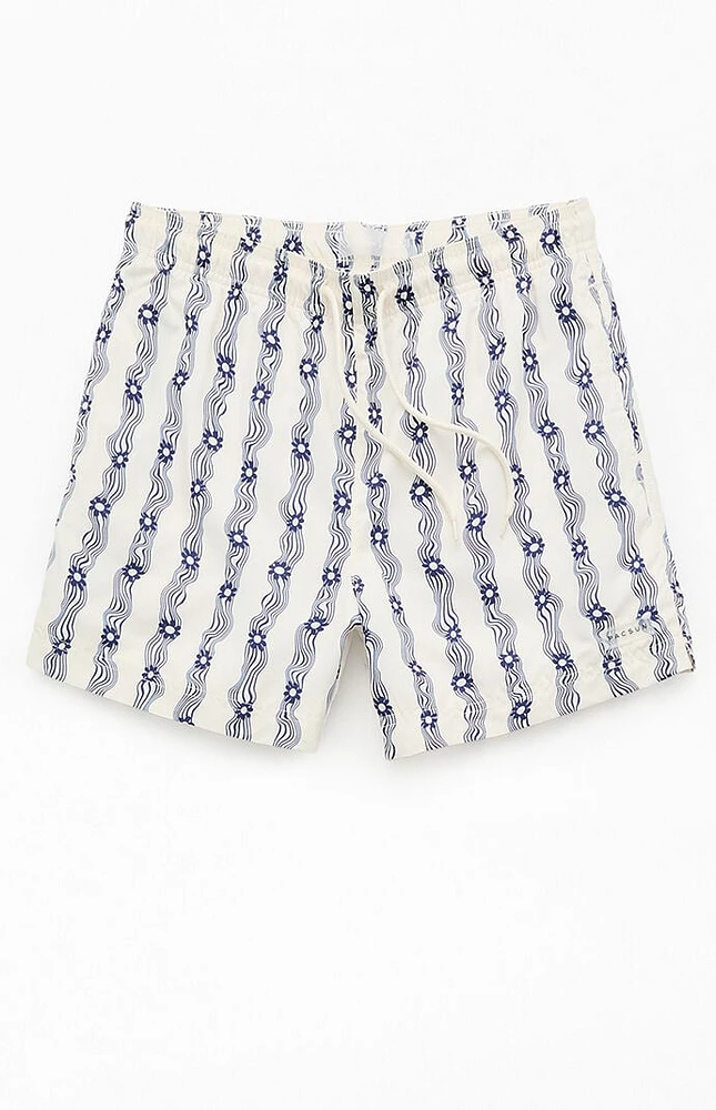 PacSun Blue Flower Stripe 4.5" Swim Trunks