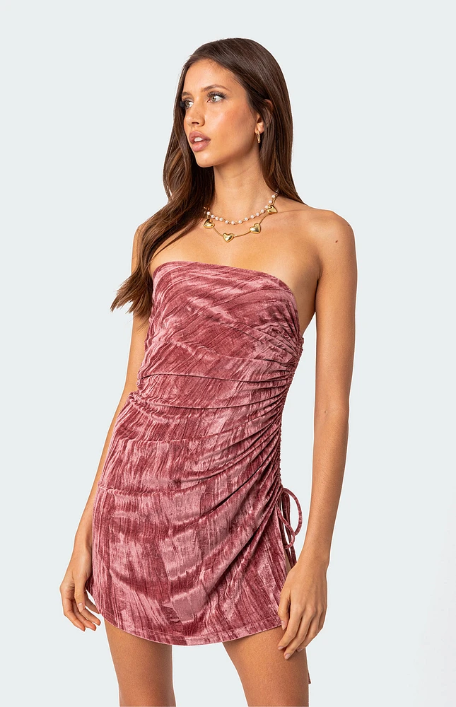 Edikted Crushed Velvet Drawstring Mini Dress