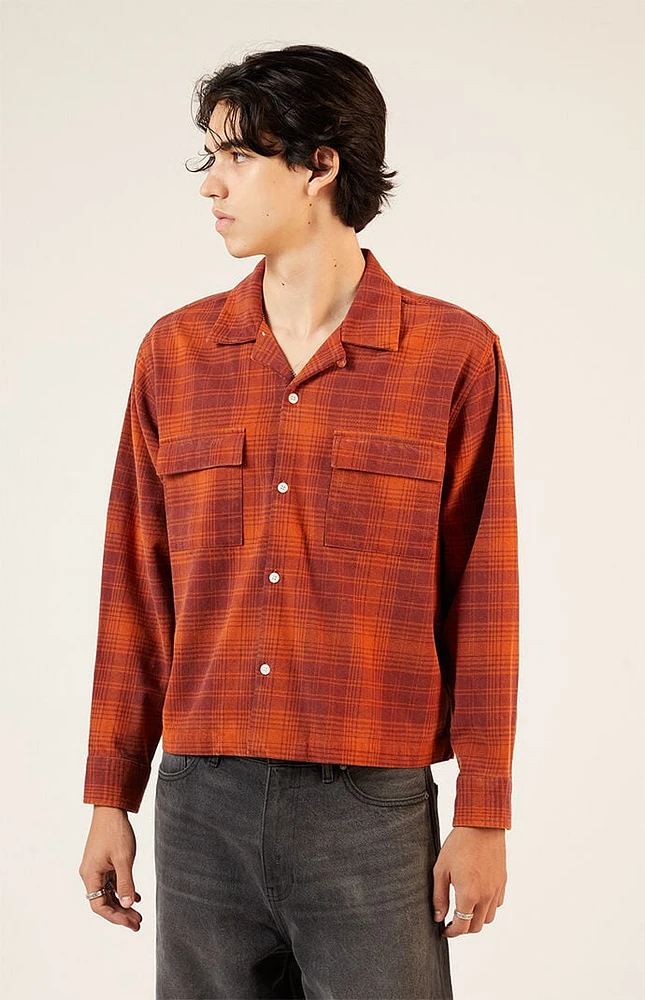 PacSun Orange Washed Cropped Camp Flannel Shirt