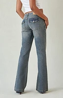 Pacsun Jade Button Pocket Low Rise Bootcut Jeans Dark Blue