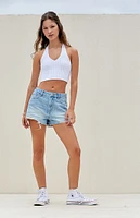 PacSun Light Indigo Star High Waisted Denim Festival Shorts