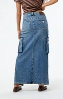 Guess Long Split Front Cargo Denim Maxi Skirt