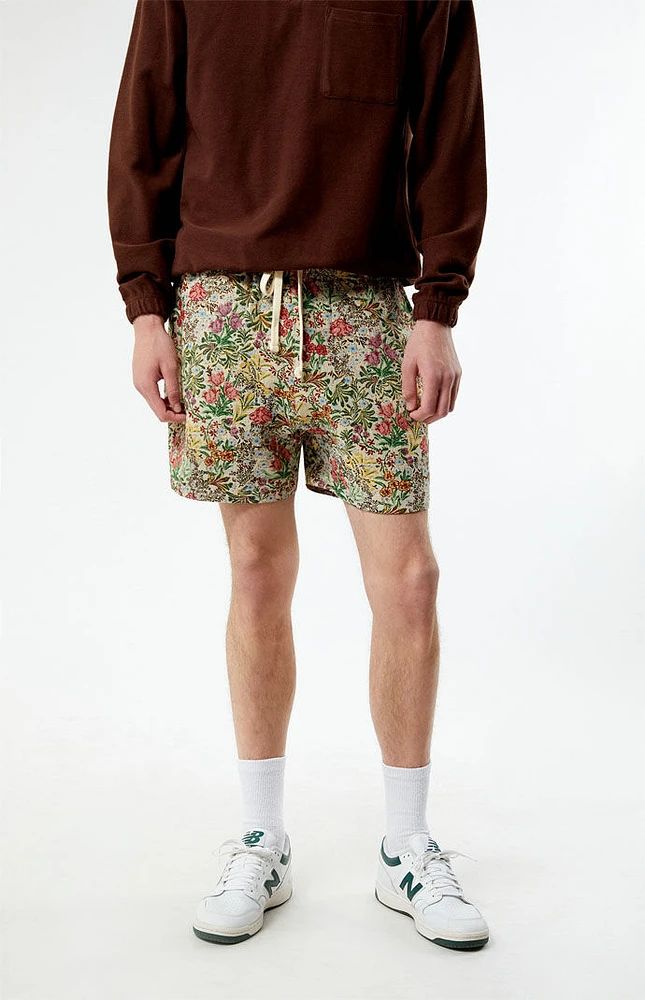 Tan Floral Tapestry Shorts