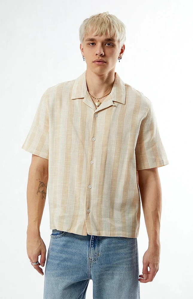 PacSun Tan Striped Oversized Camp Shirt