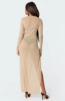 Edikted Glitter Mesh Slitted Maxi Dress