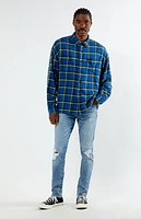 Wrangler x PacSun Blue Long Sleeve Classic Flannel Shirt