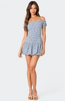 Edikted Gingham Off Shoulder Bubble Mini Dress