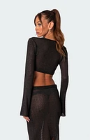 Edikted Micro Sequin Tie Front Knit Crop Top