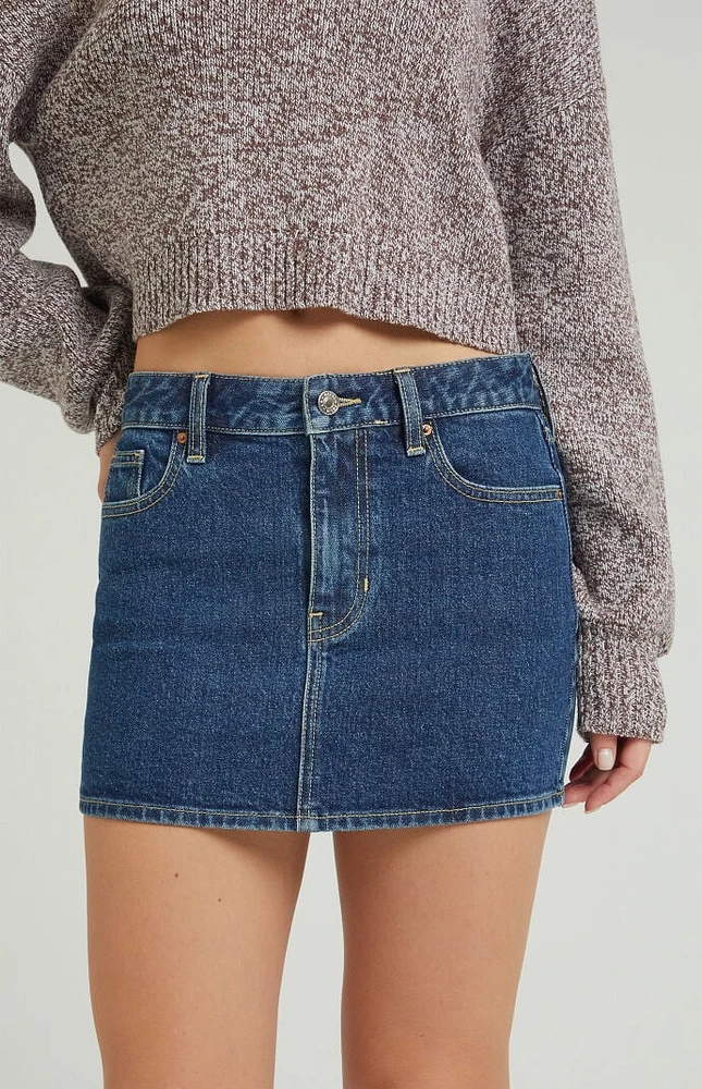 PacSun Stretch Dark Indigo Mid Rise Denim Mini Skirt