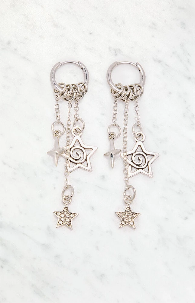 LA Hearts Silver Star Charm Dangle Earrings