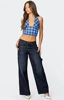 Edikted Plaid Printed Halter Top