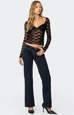 Edikted Ribbon Lace Up Low Rise Jeans