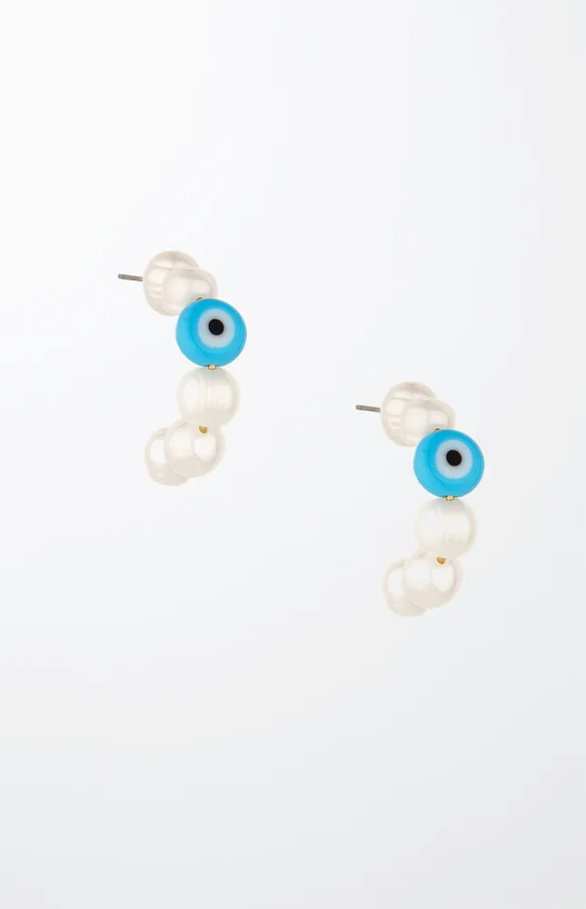 Evil Eye Pearl & Hoop Earrings
