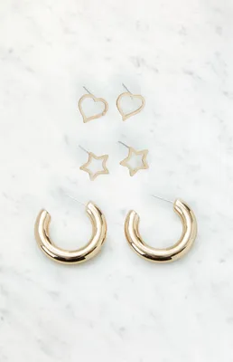 3 Pack Heart Star Earrings