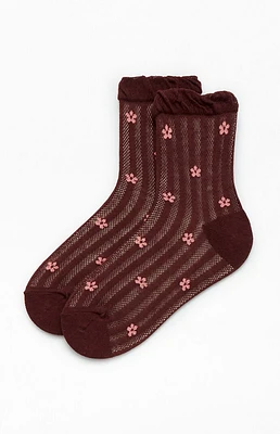 PacSun Waffle Knit Daisy Ruffle Socks