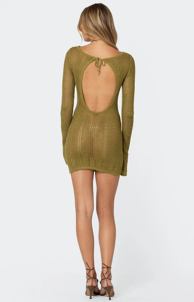 Edikted Back Cut Out Crochet Mini Dress