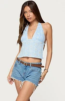 Edikted Floral Eyelet Backless Halter Top