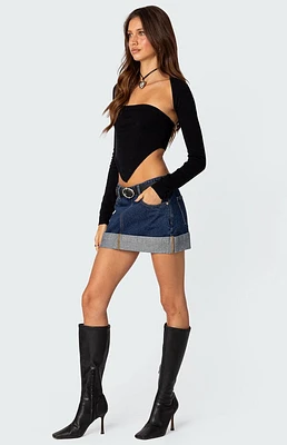 Edikted Off Duty Folded Denim Mini Skirt