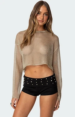 Edikted Aviva Cropped Metallic Knit Top